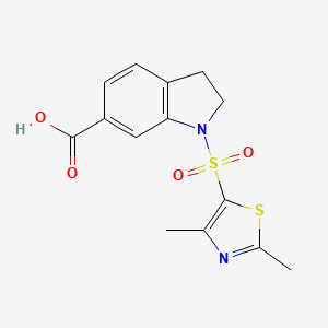 molecular formula C14H14N2O4S2 B7449793 1-[(2,4-Dimethyl-1,3-thiazol-5-yl)sulfonyl]-2,3-dihydroindole-6-carboxylic acid 