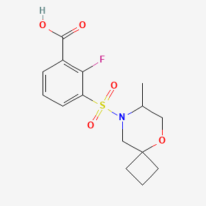 molecular formula C15H18FNO5S B7449825 2-Fluoro-3-[(7-methyl-5-oxa-8-azaspiro[3.5]nonan-8-yl)sulfonyl]benzoic acid 