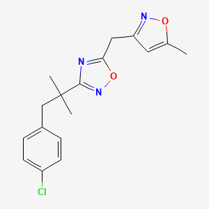 molecular formula C17H18ClN3O2 B7449927 3-[1-(4-Chlorophenyl)-2-methylpropan-2-yl]-5-[(5-methyl-1,2-oxazol-3-yl)methyl]-1,2,4-oxadiazole 