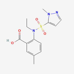 molecular formula C14H17N3O4S B7450019 2-[Ethyl-(2-methylpyrazol-3-yl)sulfonylamino]-5-methylbenzoic acid 