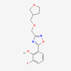 molecular formula C14H15FN2O4 B7450122 2-Fluoro-6-[3-(oxolan-3-ylmethoxymethyl)-1,2,4-oxadiazol-5-yl]phenol 