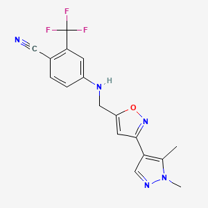 molecular formula C17H14F3N5O B7450435 4-[[3-(1,5-Dimethylpyrazol-4-yl)-1,2-oxazol-5-yl]methylamino]-2-(trifluoromethyl)benzonitrile 