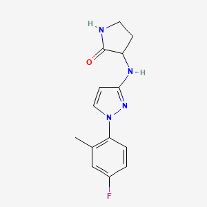 molecular formula C14H15FN4O B7450624 3-[[1-(4-Fluoro-2-methylphenyl)pyrazol-3-yl]amino]pyrrolidin-2-one 