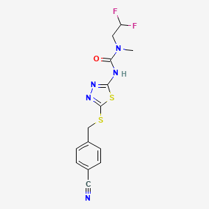 molecular formula C14H13F2N5OS2 B7450672 3-[5-[(4-Cyanophenyl)methylsulfanyl]-1,3,4-thiadiazol-2-yl]-1-(2,2-difluoroethyl)-1-methylurea 