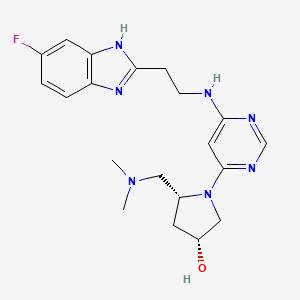 molecular formula C20H26FN7O B7450716 (3R,5R)-5-[(dimethylamino)methyl]-1-[6-[2-(6-fluoro-1H-benzimidazol-2-yl)ethylamino]pyrimidin-4-yl]pyrrolidin-3-ol 