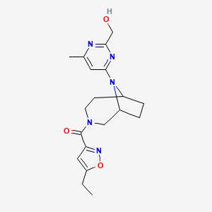 molecular formula C19H25N5O3 B7450758 (5-Ethyl-1,2-oxazol-3-yl)-[9-[2-(hydroxymethyl)-6-methylpyrimidin-4-yl]-3,9-diazabicyclo[4.2.1]nonan-3-yl]methanone 