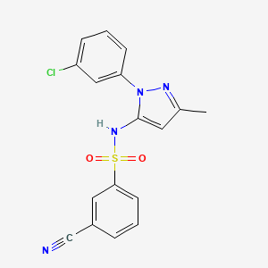 molecular formula C17H13ClN4O2S B7450788 N-[2-(3-chlorophenyl)-5-methylpyrazol-3-yl]-3-cyanobenzenesulfonamide 