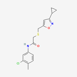 molecular formula C16H17ClN2O2S B7450863 N-(3-chloro-4-methylphenyl)-2-[(3-cyclopropyl-1,2-oxazol-5-yl)methylsulfanyl]acetamide 