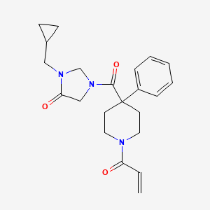 molecular formula C22H27N3O3 B7450901 3-(Cyclopropylmethyl)-1-[4-phenyl-1-(prop-2-enoyl)piperidine-4-carbonyl]imidazolidin-4-one 