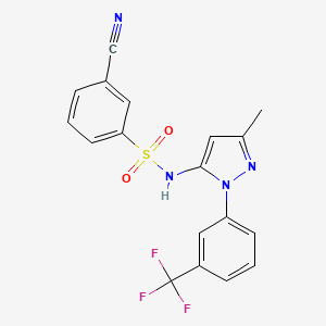 molecular formula C18H13F3N4O2S B7451020 3-cyano-N-[5-methyl-2-[3-(trifluoromethyl)phenyl]pyrazol-3-yl]benzenesulfonamide 