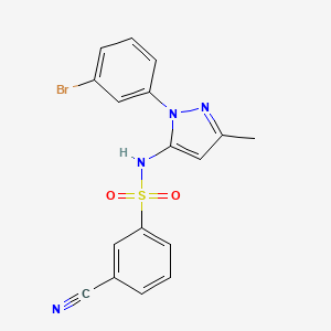 molecular formula C17H13BrN4O2S B7451022 N-[2-(3-bromophenyl)-5-methylpyrazol-3-yl]-3-cyanobenzenesulfonamide 
