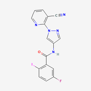 molecular formula C16H9FIN5O B7451045 N-[1-(3-cyanopyridin-2-yl)pyrazol-4-yl]-5-fluoro-2-iodobenzamide 