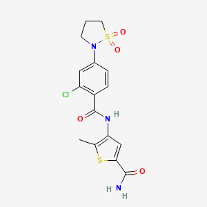 molecular formula C16H16ClN3O4S2 B7451061 4-[[2-Chloro-4-(1,1-dioxo-1,2-thiazolidin-2-yl)benzoyl]amino]-5-methylthiophene-2-carboxamide 