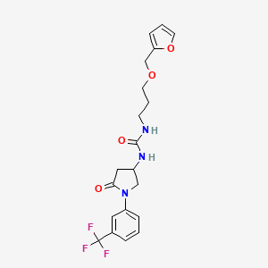 molecular formula C20H22F3N3O4 B7451101 1-[3-(Furan-2-ylmethoxy)propyl]-3-[5-oxo-1-[3-(trifluoromethyl)phenyl]pyrrolidin-3-yl]urea 