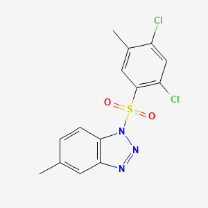 molecular formula C14H11Cl2N3O2S B7451549 1-(2,4-Dichloro-5-methylphenyl)sulfonyl-5-methylbenzotriazole 