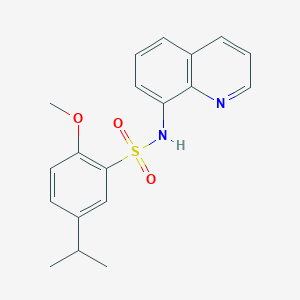 molecular formula C19H20N2O3S B7451557 2-methoxy-5-propan-2-yl-N-quinolin-8-ylbenzenesulfonamide 