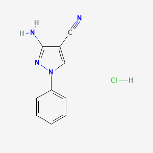 molecular formula C10H9ClN4 B7451632 3-Amino-1-phenyl-1H-pyrazole-4-carbonitrile hcl 