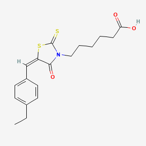 molecular formula C18H21NO3S2 B7451659 6-[(5E)-5-[(4-ethylphenyl)methylidene]-4-oxo-2-sulfanylidene-1,3-thiazolidin-3-yl]hexanoic acid 