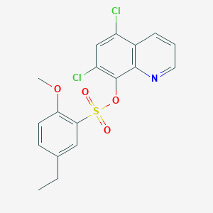 molecular formula C18H15Cl2NO4S B7451692 5,7-Dichloroquinolin-8-yl 5-ethyl-2-methoxybenzene-1-sulfonate 