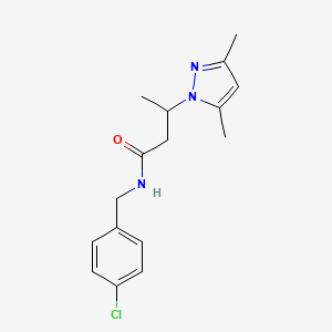 molecular formula C16H20ClN3O B7451871 N-(4-chlorobenzyl)-3-(3,5-dimethyl-1H-pyrazol-1-yl)butanamide 