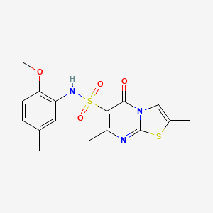 molecular formula C16H17N3O4S2 B7451877 N-(2-methoxy-5-methylphenyl)-2,7-dimethyl-5-oxo-5H-[1,3]thiazolo[3,2-a]pyrimidine-6-sulfonamide 