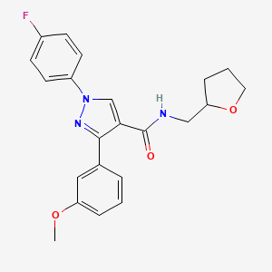 molecular formula C22H22FN3O3 B7452128 1-(4-fluorophenyl)-3-(3-methoxyphenyl)-N-(oxolan-2-ylmethyl)pyrazole-4-carboxamide 