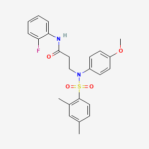molecular formula C24H25FN2O4S B7452156 3-(N-(2,4-dimethylphenyl)sulfonyl-4-methoxyanilino)-N-(2-fluorophenyl)propanamide 