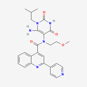 molecular formula C26H28N6O4 B7452157 N-[6-amino-1-(2-methylpropyl)-2,4-dioxopyrimidin-5-yl]-N-(2-methoxyethyl)-2-pyridin-4-ylquinoline-4-carboxamide 