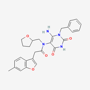 molecular formula C27H28N4O5 B7452178 N-(6-amino-1-benzyl-2,4-dioxopyrimidin-5-yl)-2-(6-methyl-1-benzofuran-3-yl)-N-(oxolan-2-ylmethyl)acetamide 