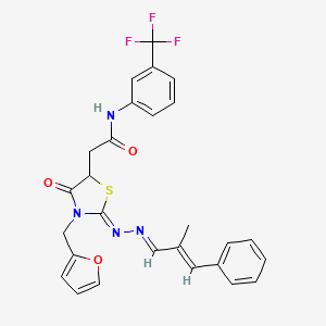 2-[(2Z)-3-(furan-2-ylmethyl)-2-[(E)-[(E)-2-methyl-3-phenylprop-2-enylidene]hydrazinylidene]-4-oxo-1,3-thiazolidin-5-yl]-N-[3-(trifluoromethyl)phenyl]acetamide