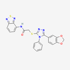 molecular formula C23H16N6O3S2 B7452537 2-[[5-(1,3-benzodioxol-5-yl)-4-phenyl-1,2,4-triazol-3-yl]sulfanyl]-N-(2,1,3-benzothiadiazol-4-yl)acetamide 