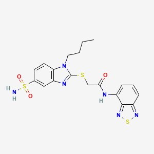 molecular formula C19H20N6O3S3 B7452565 N-(2,1,3-benzothiadiazol-4-yl)-2-(1-butyl-5-sulfamoylbenzimidazol-2-yl)sulfanylacetamide 