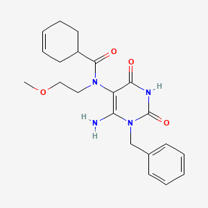 molecular formula C21H26N4O4 B7452597 N-(6-amino-1-benzyl-2,4-dioxopyrimidin-5-yl)-N-(2-methoxyethyl)cyclohex-3-ene-1-carboxamide 