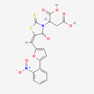 molecular formula C18H12N2O8S2 B7452688 2-[(5E)-5-[[5-(2-nitrophenyl)furan-2-yl]methylidene]-4-oxo-2-sulfanylidene-1,3-thiazolidin-3-yl]butanedioic acid 