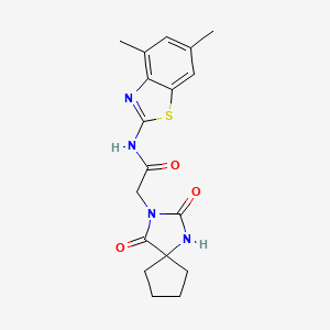 molecular formula C18H20N4O3S B7452721 N-(4,6-dimethyl-1,3-benzothiazol-2-yl)-2-(2,4-dioxo-1,3-diazaspiro[4.4]nonan-3-yl)acetamide 