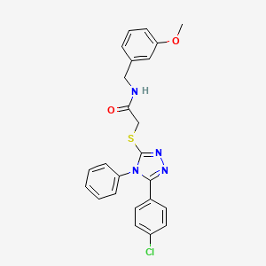 molecular formula C24H21ClN4O2S B7452778 2-[[5-(4-chlorophenyl)-4-phenyl-1,2,4-triazol-3-yl]sulfanyl]-N-[(3-methoxyphenyl)methyl]acetamide 