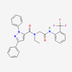 molecular formula C27H23F3N4O2 B7452782 N-ethyl-N-[2-oxo-2-[2-(trifluoromethyl)anilino]ethyl]-2,5-diphenyl-3-pyrazolecarboxamide 