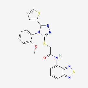 molecular formula C21H16N6O2S3 B7452896 N-(2,1,3-benzothiadiazol-4-yl)-2-[[4-(2-methoxyphenyl)-5-thiophen-2-yl-1,2,4-triazol-3-yl]sulfanyl]acetamide 