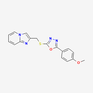 molecular formula C17H14N4O2S B7452933 2-(Imidazo[1,2-a]pyridin-2-ylmethylsulfanyl)-5-(4-methoxyphenyl)-1,3,4-oxadiazole 