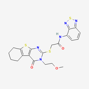 molecular formula C21H21N5O3S3 B7452972 N-(2,1,3-benzothiadiazol-4-yl)-2-[[3-(2-methoxyethyl)-4-oxo-5,6,7,8-tetrahydro-[1]benzothiolo[2,3-d]pyrimidin-2-yl]sulfanyl]acetamide 