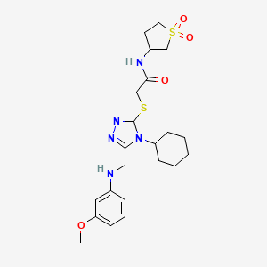 molecular formula C22H31N5O4S2 B7452977 2-[[4-cyclohexyl-5-[(3-methoxyanilino)methyl]-1,2,4-triazol-3-yl]sulfanyl]-N-(1,1-dioxothiolan-3-yl)acetamide 