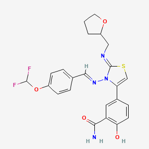 molecular formula C23H22F2N4O4S B7453027 5-[3-[(E)-[4-(difluoromethoxy)phenyl]methylideneamino]-2-(oxolan-2-ylmethylimino)-1,3-thiazol-4-yl]-2-hydroxybenzamide 