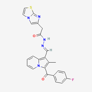 molecular formula C24H18FN5O2S B7453078 N-[(E)-[3-(4-fluorobenzoyl)-2-methylindolizin-1-yl]methylideneamino]-2-imidazo[2,1-b][1,3]thiazol-6-ylacetamide 