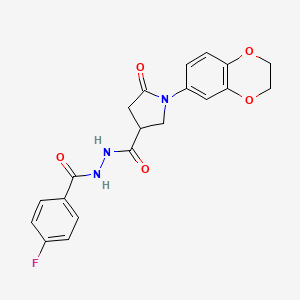 molecular formula C20H18FN3O5 B7453120 1-(2,3-dihydro-1,4-benzodioxin-6-yl)-N'-(4-fluorobenzoyl)-5-oxopyrrolidine-3-carbohydrazide 