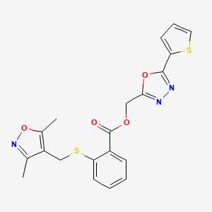 (5-Thiophen-2-yl-1,3,4-oxadiazol-2-yl)methyl 2-[(3,5-dimethyl-1,2-oxazol-4-yl)methylsulfanyl]benzoate