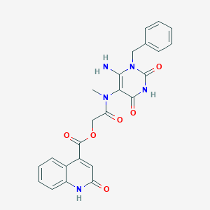 molecular formula C24H21N5O6 B7453205 [2-[[6-azanyl-2,4-bis(oxidanylidene)-1-(phenylmethyl)pyrimidin-5-yl]-methyl-amino]-2-oxidanylidene-ethyl] 2-oxidanylidene-1H-quinoline-4-carboxylate 