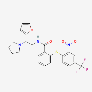 molecular formula C24H22F3N3O4S B7453235 N-[2-(furan-2-yl)-2-pyrrolidin-1-ylethyl]-2-[2-nitro-4-(trifluoromethyl)phenyl]sulfanylbenzamide 