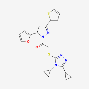 2-[(4,5-Dicyclopropyl-1,2,4-triazol-3-yl)sulfanyl]-1-[3-(furan-2-yl)-5-thiophen-2-yl-3,4-dihydropyrazol-2-yl]ethanone
