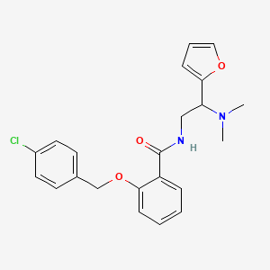 molecular formula C22H23ClN2O3 B7453528 2-[(4-chlorophenyl)methoxy]-N-[2-(dimethylamino)-2-(furan-2-yl)ethyl]benzamide 