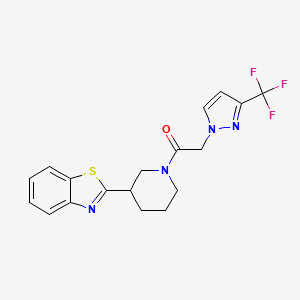 molecular formula C18H17F3N4OS B7453548 1-[3-(1,3-Benzothiazol-2-yl)piperidin-1-yl]-2-[3-(trifluoromethyl)pyrazol-1-yl]ethanone 